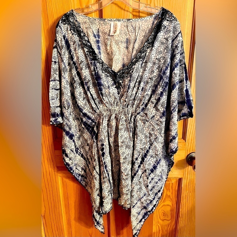 Raga Indigo Tie Dye Tunic Dress XS Boho 100% Viscose Swimsuit Coverup Kaftan New